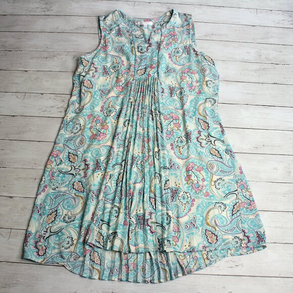 DR2 Daniel Rainn Women's Sleeveless Dress Size L Pleated Paisley Floral - Picture 1 of 8